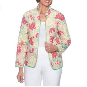 Womens Alfred Dunner Quilted Jacket Blazer Size 18 Butterflies Flowers NWT